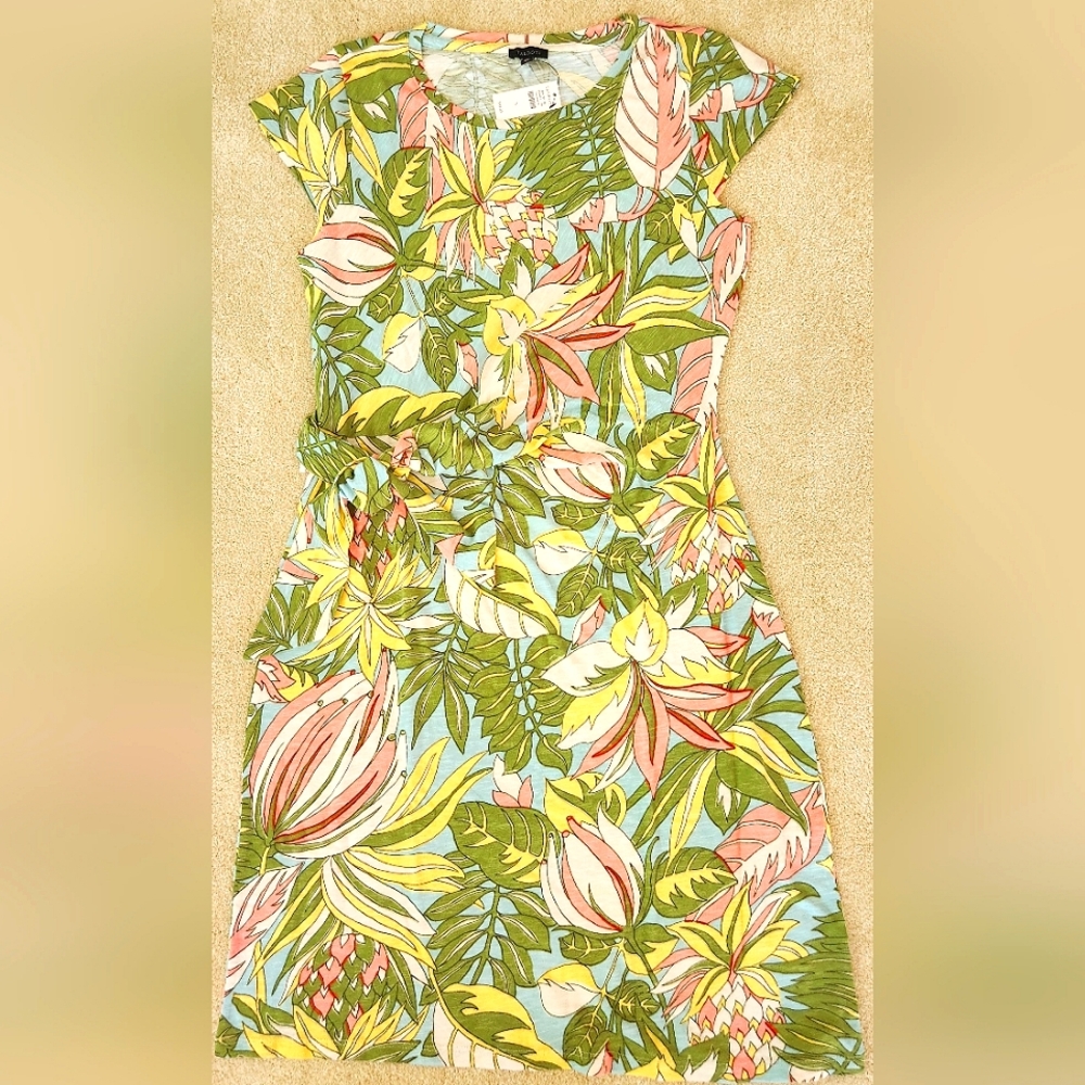 Talbots tropical print cotton knit dress size S
